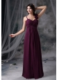 Nevada Iowa Hand Made Flowers Decorate Straps Dark Purple Chiffon Floor-length Ruched Decorate Bodice 2013 Prom / Evening Dress