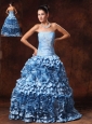 Ruffles Light Blue Strapless A-line Appliques Taffeta Chic New Arrival Prom Gowns In Bessemer Alabama
