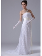 Stylish Strapless Lace Column / Sheath Brush / Sweep 2012 Ankeny Iowa Wedding Dress
