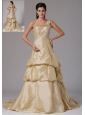 Wholesale A-line Champagne One Shoulder Prom Dress With Appliques Decorate Bust Ruffled Layered In Guilford Connecticut