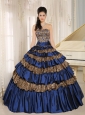 2013 Navy Blue Leopard Ruffled Layers and Appliques With Beading Quinceanera Dress For Custom Made Hilo City Hawaii