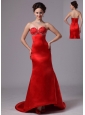 Americus Georgia Red Appliques Decorate Sweetheart Evening Dress With Court Train