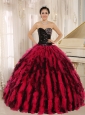 Beaded and Ruffled Sweetheart For Black and Hot Pink Quinceanera Dress In Kihei City Hawaii