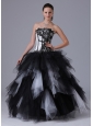 Black and White Romantic Ball Gown Ruffles Quinceanera Dress With Embroidery Floor-length 2013