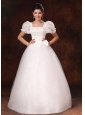 Bubble Sleeve Square Neck A-Line Bowknot Wedding Dress For 2013 Custom Made