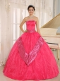 Coral Red Beaded Decorate 2013 Quinceanera Gowns With Strapless In Buenos Aires