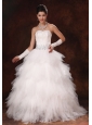 Feather Beaded Decorate Waist Tulle Sweetheart Gorgeous 2013 Custom Made Wedding Dress