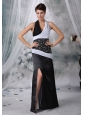 Forest City Iowa Halter Beaded Decorate Waist Chiffon and Satin White and Black Floor-length For 2013 Prom / Evening Dress