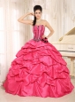Hot Pink Beaded and Hand Made Flowers Quinceanera Dress With Pick-ups For Custom Made  In Kapaa City Hawaii