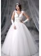 Jefferson Iowa Appliques With Beading Hand Made Flowers Ball Gown Tulle Floor-length 2013 Wedding Dress For Lovely Style