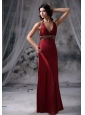 Jefferson Iowa Beaded Decorate Halter and Waist Floor-length Wine Red Prom / Evening Dress For 2013