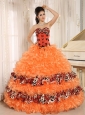 Orange Ruffles Appliques Sweetheart Quinceanera Dress Leopard For 2013 In Honaunau City Hawaii
