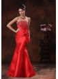 Red Satin Mermaid Evening Dress With Beaded Decorate Bust In Green Valley Arizona