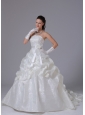 Special Fabric Stylish A-line Pick-ups Luxurious Wedding Dress With Sash Court Train