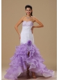 Wentzville Mermaid Beaded Decorate Bust Hand Made Flower and Ruffles Ruch White and Purple Organza 2013 Prom / Evening Dress