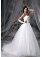 West Branch Iowa Appliques Decorate Bust Ball Gown Bowknot Chapel Train Organza Wedding Dress For 2013