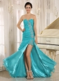 Aqua Blue High Slit Organza Ruch and Ruffled Layers Decorate Dama Dresses for Quinceanera In Arizona Addison