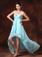 Auqa Blue High-low Empire Chiffon Sweetheart  2013 Dama Dresses for Quinceanera With Beading