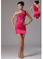 Hot Pink One Shoulder Beaded Decorate and Ruch Homecoming Dress Mini-length