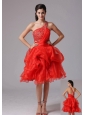 Custom Made Red A-line One Shoulder Beaded Decorate Bust Prom Cocktail Dress With Organza in Monroe Connecticut