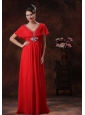 Custom Made Red V-neck Chiffon Dama Dresses for Quinceanera With Short Sleeves In 2013 Kingman Arizona