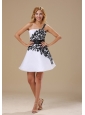 Embroidery Decorate Bodice One Shoulder Mini-length Black and White A-line Prom / Homecoming Dress For 2013