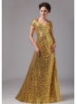 Gold Paillette Over Skirt V-neck Cap Sleeves Prom Celebrity Dress For Celebrity In Morrow Georgia
