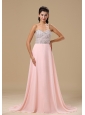 Missoula Beaded Decorate Up Bodice Sweetheart Neckline Light Pink Chiffon Brush Train 2013 Prom Celebrity Dress