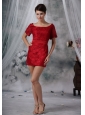 Spirit Lake Iowa Wine Red Lace Decorate Bodice Scoop Neckline Mini-length Short Sleeves Sash Prom / Cocktail Dress