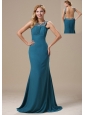 Teal Scoop Mother Of The Brides Dress With Beaded Decorate Shoulder In Atlanta Chiffon