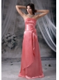 Waterloo Iowa Bowknot Beaded Decorate Bust and Waist Strapless Taffeta Watermelon Red Floor-length Bridesmaid Dress For 2013