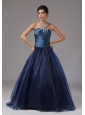 Beaded Decorate A-line Blue Strapless Organza Prom Dress In Saint Joseph
