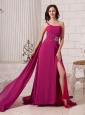 Fuchsia Empire Beaded Decorate Shoulder One Shoulder Watteau Train Prom Gowns For Custom Made In Innerleithen UK
