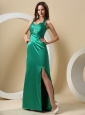Dark Green High Slit Halter Ruched Bodice and Beaing In Dubbo NSW For Prom Dress