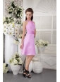 Lavender Empire High-neck Knee-length Satin Bridesmaid Dress