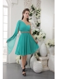 Turquoise Empire One Shoulder Knee-lengtht Chiffon Beading Bridesmaid Dress