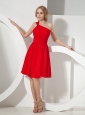 2013 Red One Shoulder Knee-length Chiffon Bridesmaid Dress
