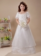 Appliques Short Sleeves Square Organza 2013 Flower Girl Dress For Wedding Party