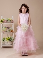 Baby Pink A-Line Ruffles High Nack 2013 New Arrival Custom Made Flower Girl Dress