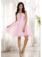 Beaded Decorate Bust Sweetheart Neckline Pink Taffeta and Organza Knee-length 2013 Prom / Homecoming Dress
