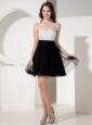 Beaded Decorate Sweetheart Black Tulle Mini-length Short Prom Dress