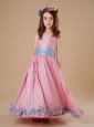 Bowknot Scoop Pink A-LineTaffeta Floor-length Flower Girl Dress