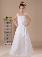 Custom Made Flower Girl Dress Bowknot Straps Embroidery A-Line Wedding Party