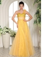 Custom Made Light Yellow One Shoulder Beading and Ruch Prom Dress With Strapless