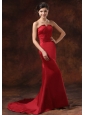 Custom Made Mermaid Red Satin Prom Dress With Brush Train Strapless For 2013 Prom