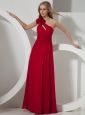 Custom Made Red Bow Decorate Shoulder Chiffon Floor-length Prom Gowns