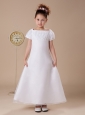 Custom Made Square Short Sleeses Flower Girl Dress White Ankle-length Wedding Party