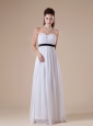 Custom Made White Chiffon Bridesmaid Dress Strapless Neckline Ruch and Black Sash Decorate