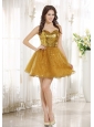 Gold Sequin and Organza A-line Mini-length Sweetheart Neckline Prom / Homecoming Dress For 2013