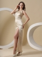 High Slit and Embroidery For Scoop Evening Dress With Champagne